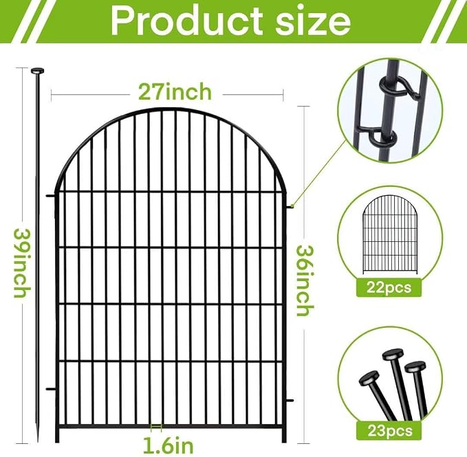 ADAVIN Garden Fencing 36 inch High, 22 Panels Dog Fence Outdoor for Yard, Rustproof Metal Wire Tall Garden Fences with Gate for Patio, Temporary Ground Stakes, Arched Animal Barrier Fence, Total 48 Ft