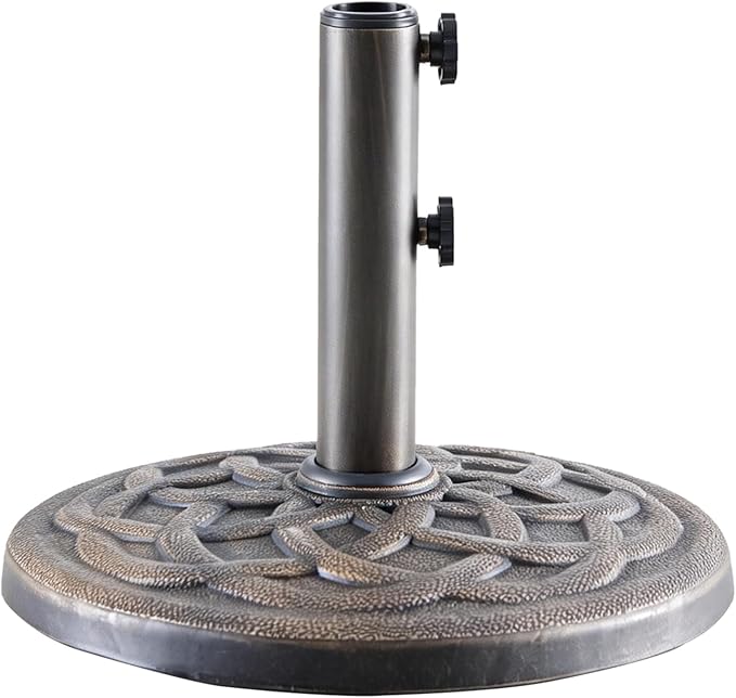 DUMOS Patio Umbrella Base, 22 LBS Heavy Duty Umbrella Stand with 2 Knobs + 2 Adapters, Weather-Resistant Coating Outdoor Table Resin Umbrella Holder for Beach, Pool, Deck, Backyard (Bronze)