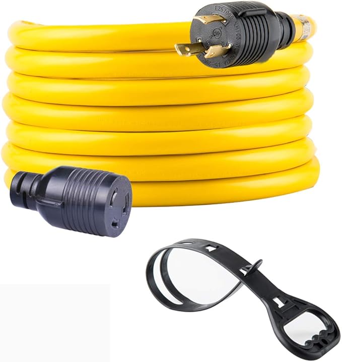 15FT Heavy Duty 3 Prong Generator Locking Power Cord NEMA L5-30P/L5-30R,10 Gauge SJTW Cable, 125V 30Amp Yellow Generator Lock Extension Cord with UL Listed…
