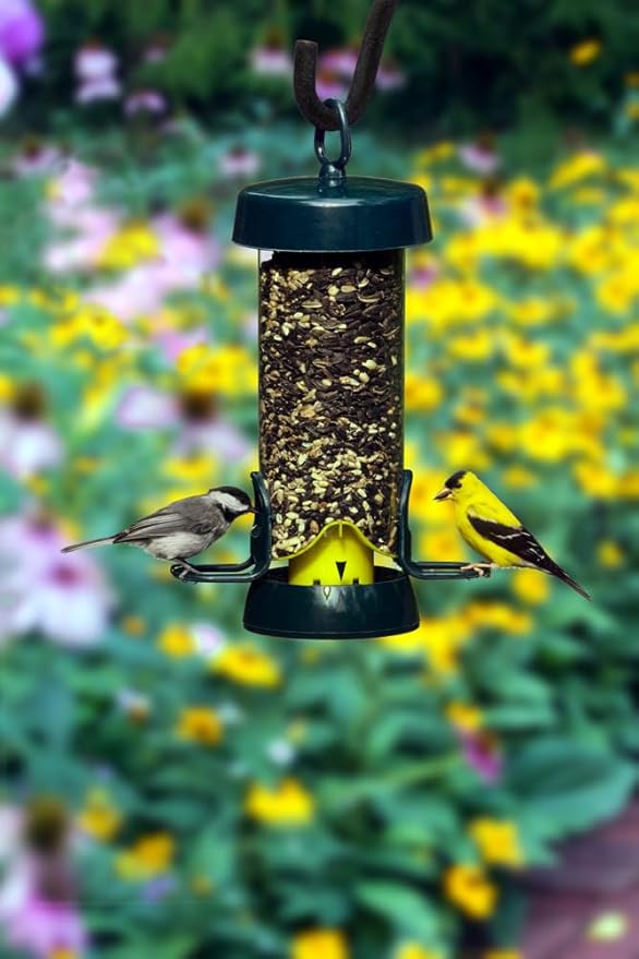 Brome Tube100 Wild Bird Feeder, Metal – 2 Seed Ports, 1.7 lb Capacity, Extra-Wide Perches, Easy to Fill & Clean, Pole-Mountable, Seed Tray Available