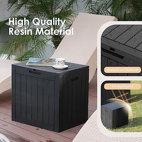 30 Gallon Deck Box, Waterproof Resin Outdoor Storage Box with Lockable Lid, Patio Storage Box Featuring Fade Resistant for Patio Furniture Cushions, Pool Accessories, Garden Tools, Black