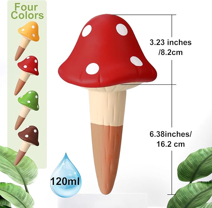8 Pcs Plant Self Watering Spikes Mushroom Watering Globes Planter Insert Terracotta Plant Watering Devices Automatic Self Water Stakes Garden Waterer for Indoor Outdoor