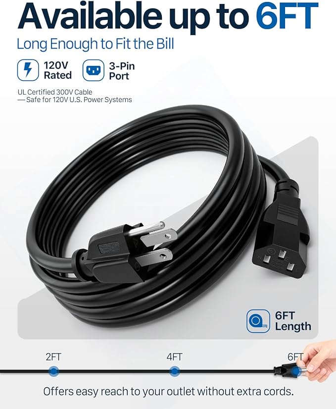 Power Cord for Traeger D2 Grills KIT0257, 3-Prong US Cable Compatible with Pro 575 & 780, Ironwood 650 & 885, Timberline 850 & 1300, Silverton 620 & 810, Century 885, 6ft, 1pcs, Classic
