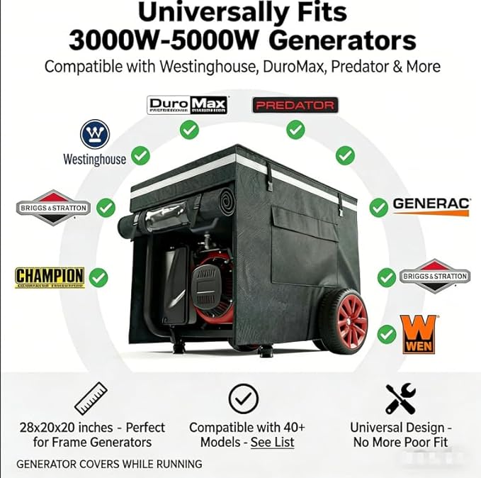 Generator Covers While Running, 28 "L x 20" W x 20 " – Storm & Snow Shield with EVA Window & Ventilation, Heavy Duty 900D Waterproof Fabric, Fits 3000W-5000W Generators (Honda, Champion, Westinghouse)