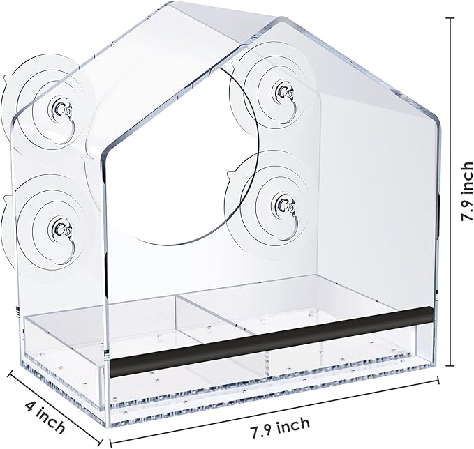 Window Bird Feeder with Strong Suction Cups for Outdoors, Clear Bird Feeder for Window Viewing, Easy to Refill and Clean, Ideal Gift for Parents.(Clear)