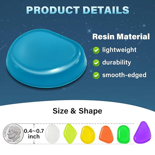 PoYang 1000pcs Glow in The Dark Rocks Outdoor - Multicolor Resin Glowing Pebbles for Landscaping, Garden, Fish Tank & Aquarium Indoor Decor, Powered by Sunlight or Lamplight (0.4"-0.7"/pc, 1.2lbs/bag)