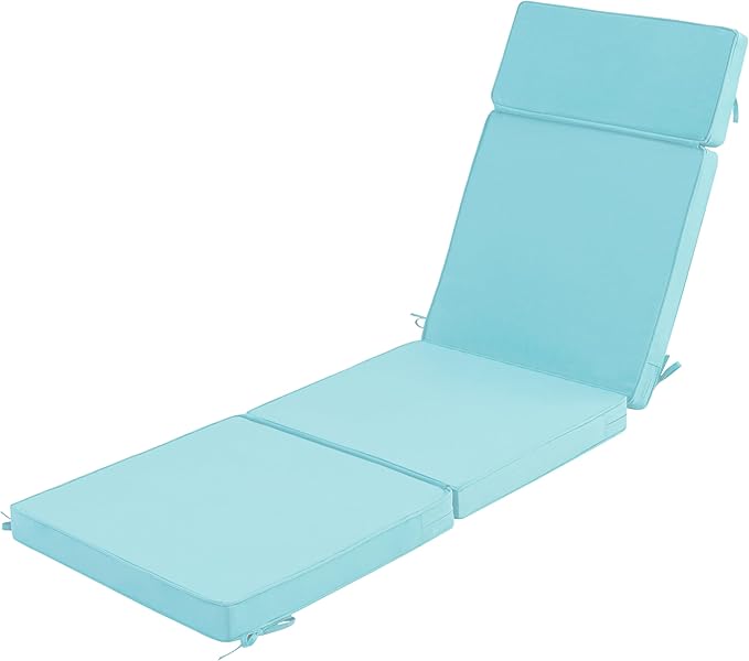 80 x 26 Inch Outdoor Chaise Lounge Cushion - Removable Cover, 4-Section Design, Water-Repellent & Fade-Resistant, 6 Tie Straps, Replacement for Patio & Pool Chairs - Light Blue