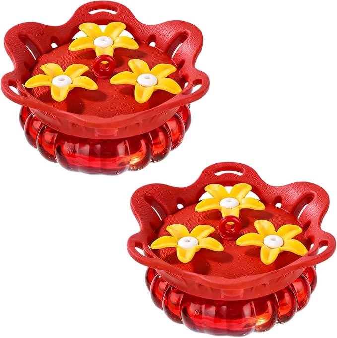 Fchstaer Set of 2 Glass Hummingbird Feeders for Outdoors Hanging with 3 Bee Guard Feeding Ports, 3.4OZ Handheld Humming Birds Feeders for Outside, Gifts for Women Mom, Red