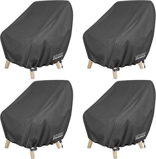 ULTCOVER Waterproof Patio Chair Cover – Outdoor Lounge Deep Seat Single Lawn Chair Cover 4 Pack Fits Up to 32W x 34D x 34H inches, Black
