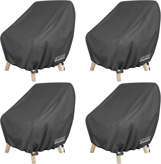 ULTCOVER Waterproof Patio Chair Cover – Outdoor Lounge Deep Seat Single Lawn Chair Cover 4 Pack Fits Up to 28W x 30D x 32H inches, Black