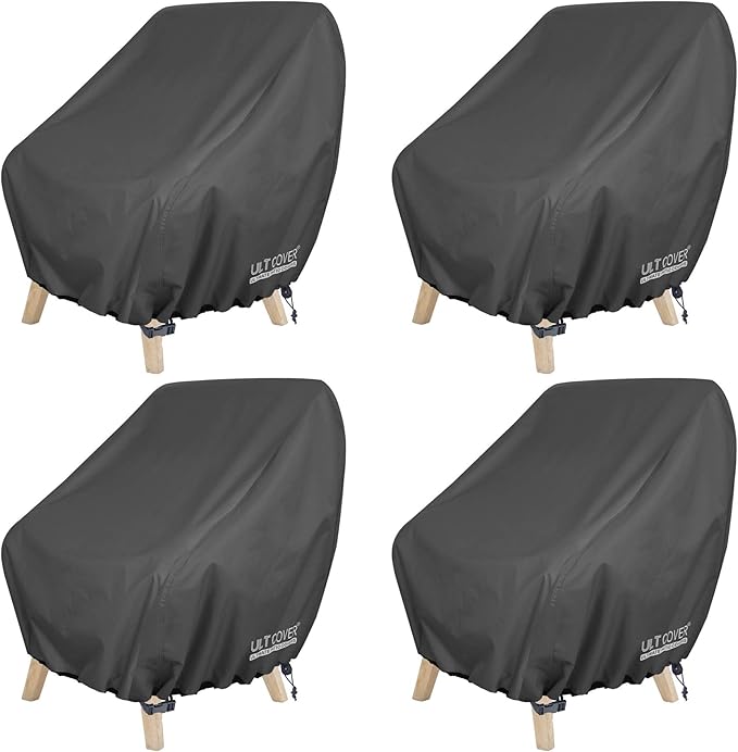 ULTCOVER Waterproof Patio Chair Cover 4 Pack – Outdoor Lounge Deep Seat Single Lawn Chair Cover Fits Up to 38W x 34D x 34H inches, Black