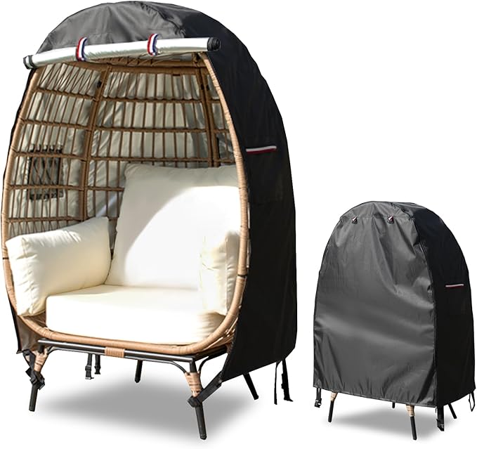 okcool Outdoor Egg Chair Cover,Waterproof Egg Chair Cover with Zipper for Wicker Patio Basket Chair(Black,Fits 43" L *25" W*55.1" H Egg Chair)
