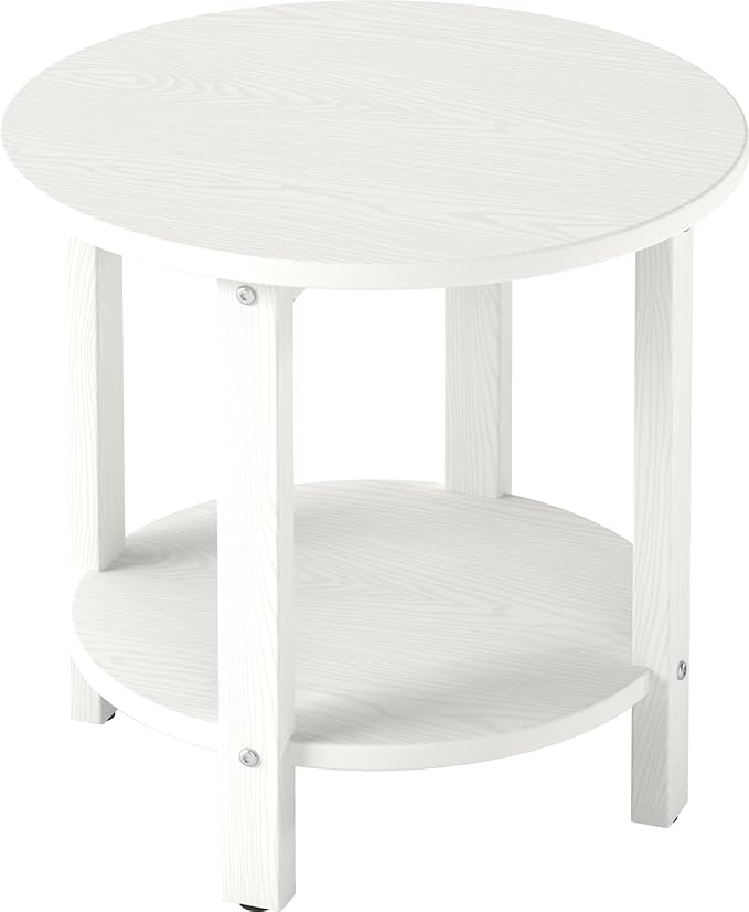 HDPE Outdoor Side Table for Patio, 18.1-Inch Weatherproof Small Outdoor Table for Adirondack, 2-Tier Round End Table for Garden Backyard Porch Deck Balcony Poolside (White)