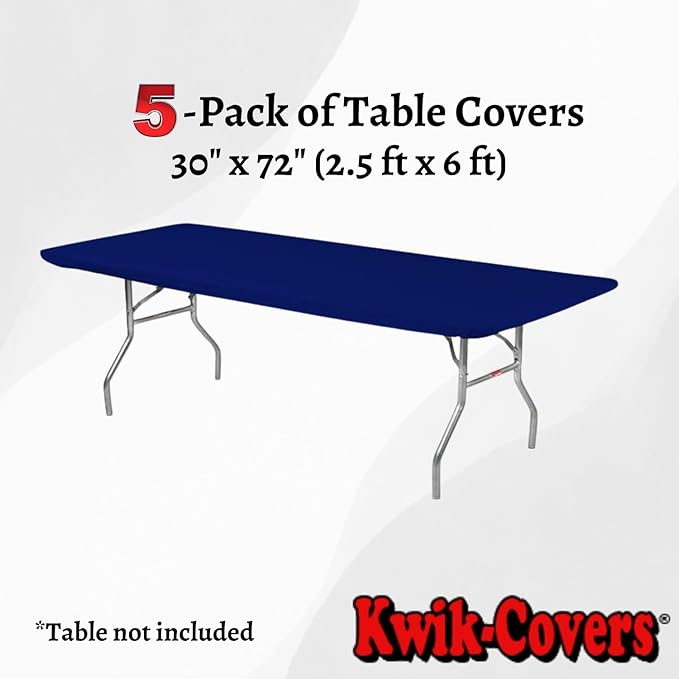 Kwik-Covers 6' Rectangle Plastic Table Covers 30" x 72", Bundle of 5 (Navy Blue)
