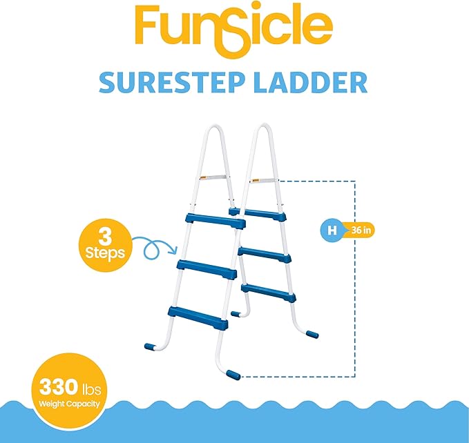 Funsicle 36" SureStep Pool Ladder, for Above Ground Swimming Pools, Blue & White
