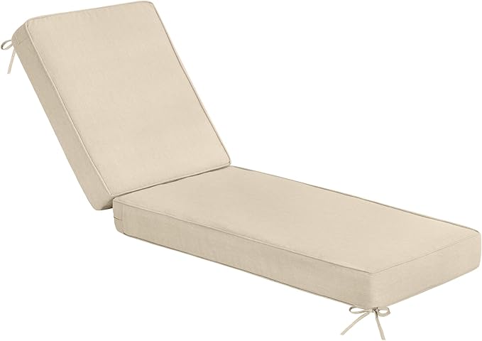 Sundale Outdoor Olefin Chaise Lounge Cushion, Water-Resistant Patio Lounge Chair Cushion, Thick Lounger Pad with 4 Straps Beige, 72 x 21 x 4 Inches