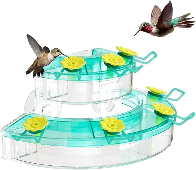 Birdream Window Hummingbird Feeders for Outdoors, with Strong Suction Cups & 7 Feeding Ports, Easy to Use and Maintain, Gift for Bird Lover, Plastic Bird Feeder, 1 Pack, 10oz - Green