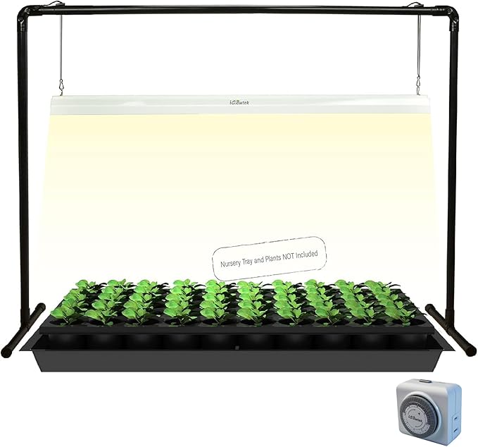 2 feet LED Grow Light Stand for Seedling,Iron Pipe Frame,with Natural White Light Full Spectrum LED Plant Growing Lamp, Light Height Ajustable,with Timer Outlet
