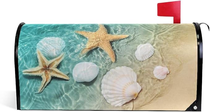 Magnetic Mailbox Covers Starfish and Seashell on The Summer Beach Letter Box Cover Colorful Painting Graden Outdoor Decorations,25.5x20.8 Inch Large Size,Multicolor