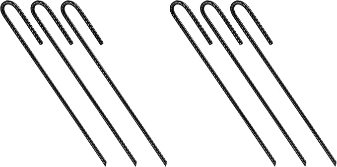 Wensilon Rebar U/J Hook Extra Heavy Duty, 12 inch x 1/4 inch Rust Proof Coated Steel Ground Anchors for Garden, Tent, Trampoline (50pcs, J-Hook) (Pack of 2)