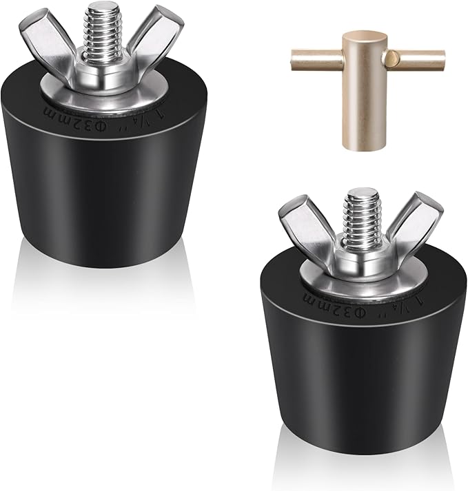 2 Pack Rubber Pool Winter Plugs with One T-Handle 1" – 1.25" Pool Winterizing Plugs with Stainless Steel Screws Pool Return Jet Plug Inground & Above Ground Skimmer Plug for Pools