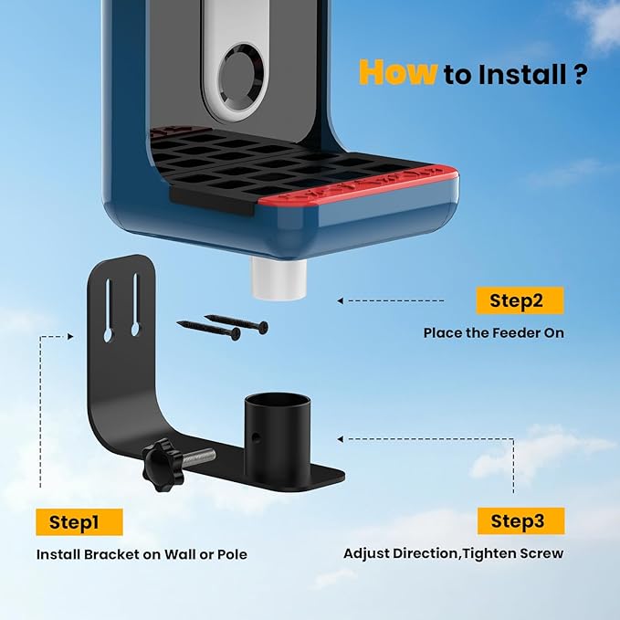 Wall Mount Bracket Designed for Bird Buddy Smart Feeder – Durable Metal Heavy Duty Mount Stand for Wall Fences Poles Post, Weather-Proof Outdoor Feeder Accessory, Black