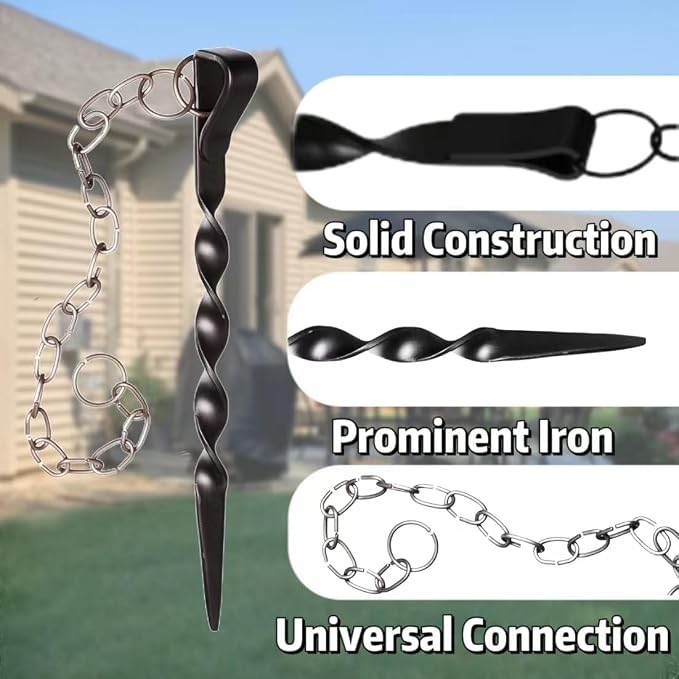 Rain Chain Anchor Stake for Copper Gutter Chains, 30'' Powder Coated Iron Downspout Chains Anchoring, Universal Fit Outside Rain Catcher System Accessories, Replacement for Basin and Barrel in Summer.