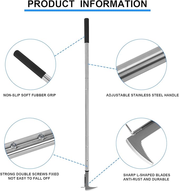 BARAYSTUS Crack Weeder, Stainless Steel Manual Crevice Weeding Tool, Long Handle Weed Grabber Remover, L-Shaped Manual Weeder Puller, Durable Crevice Weeding Tool for Sidewalk Garden Patio Lawn