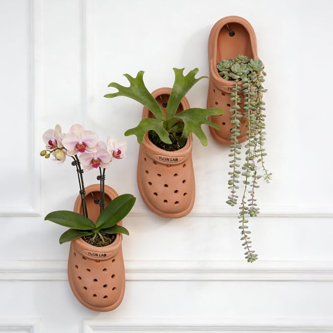 Terracotta Orchid Pot, Handmade Hanging Planter with Breathable Perforated Design, Rustic Clay Pot for Orchids, Succulents, Air Plants Mini Phalaenopsis, Unique Garden Decor