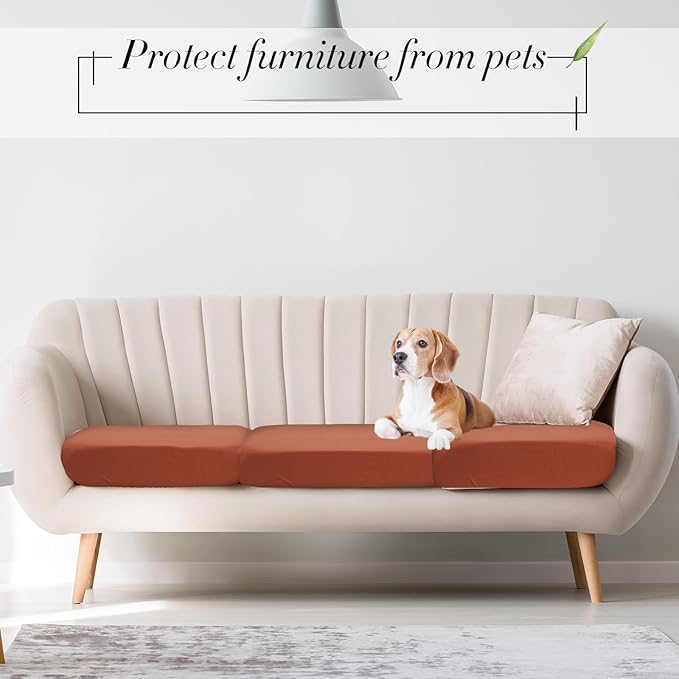 Newwiee 12 Pcs Patio Outdoor Cushion Covers Replacement Waterproof Stretch Sofa Couch Cushion Covers Washable Individual Couch Slipcovers Set Furniture Protector for Pets(20-27 Inch,Light Coffee)