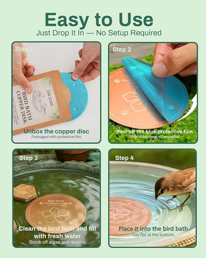 Bird Bath Purification Disc Pure Copper Outside Winter Solar Power Birdbath Heater Deicer Cage Hanging Bowl Metal Deck Railing Glass Concrete Ceramic Stone Ground Water Flower Bird