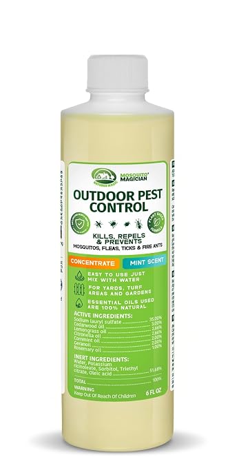 Mosquito Magician Liquid Concentrate – Kills Mosquitoes, Fleas & Fire Ants, Repels and Prevents Ticks – Essential Oil Yard Treatment Spray – Use with Sprayers, Foggers & Misting Systems – 6 oz, Mint