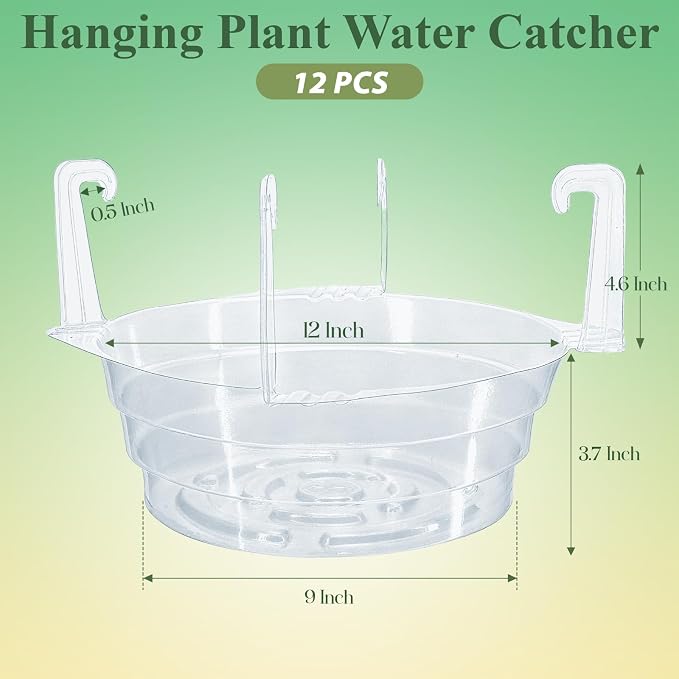 12 Pack Hanging Plant Water Catcher Tray, 12 Inch Clear Drip Pan Saucers for Hanging Planters & Pots, Indoor Self Watering Accessories for Hanging Plant Baskets (12" X 12P)