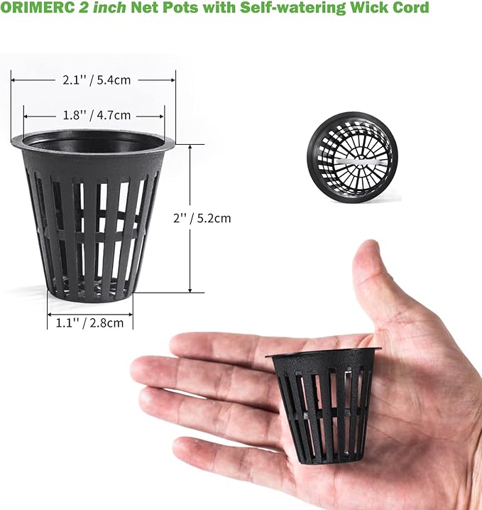 ORIMERC 2 inch Net Pots for Hydroponic Tower, 50 Pack Mesh Net Cups Come with Self Watering Wicking Rope&Plant Labels, for Hydroponic Garden Plants Baskets Aquaponics Vegetable Growing Indoor BPA Free