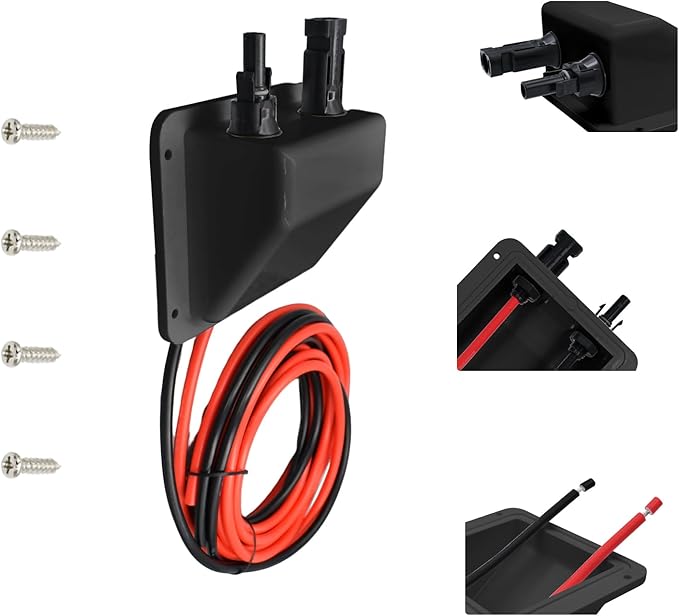 Solar Cable Entry Gland,10Ft 10AWG Black Soft Solar Extension Cable and Connector,UV Resistance Dual Cable Entry Gland Housing on Rv,Boat,Camper (3m, Black)