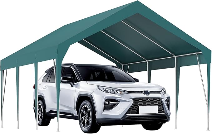 GarveeTech Heavy Duty Carport 10 x 20 ft Portable Garage Car Canopy Waterproof UV Resistant, Outdoor Storage Shed for Car, Motorcycle, Bike, Garden Tools (Green)