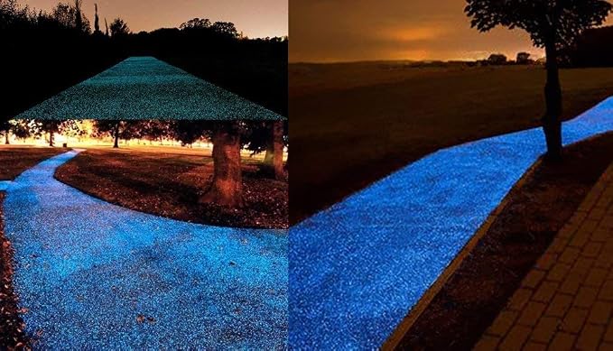 Glow in the Dark Garden Pebbles Stone for Walkway Yard and Décor (Blue 100Pcs)