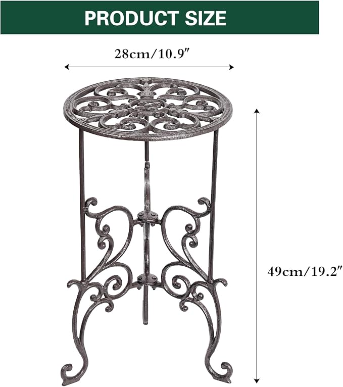Sungmor Heavy Duty Cast Iron Potted Plant Stand,19.3-Inch 1 Tier Metal Planter Rack,Decorative Flower Pot Holder,Vintage & Rustic Style Indoor Outdoor Garden Pots Container Supports