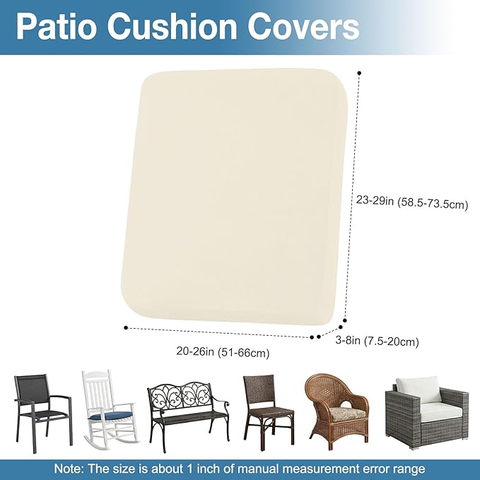 hyha Waterproof Outdoor Cushion Covers for Patio Furniture, Stretch Patio Chair Cushion Slipcovers, Coated UV Resistant Replacement Seat Covers, Solid Color (Beige, 8PC)