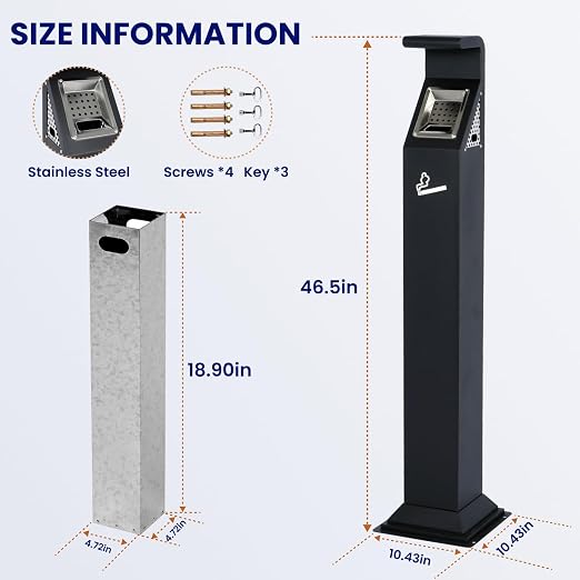 Commercial Standing Trash Can Outdoor Trash Bin Outside Receptacle | Stainless Steel Garbage Can Container with Lock & Removable Inner Bucket for Hotels Restaurants Bars Office Park Street