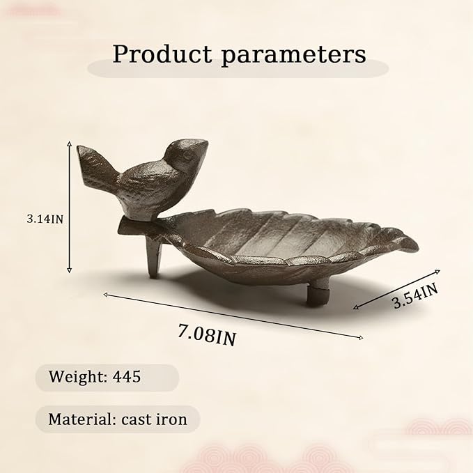 Cast Iron Bird Feeder, Leaf Shaped Wild Bird Feeding Bowl Rustic Garden Decor Ornaments Retro Birds Bath for Outdoors Vintage Metal Birds Food Container for Yard Patio Garden Deck