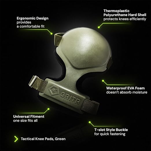 GRITR 2-Piece Tactical Knee Pads and Shooting Glasses Set for Hunting, Shooting, Construction & Outdoor Work – Ranger Green Knee Pads, Transparent Frame Glasses
