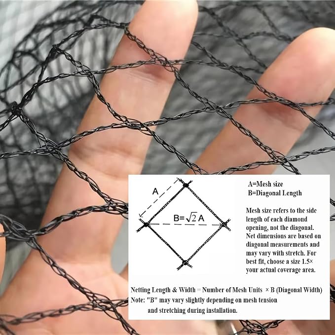 Bird Netting for Chicken Coop 15x15 FT, 1/2 in Mesh Chicken Run Netting Roof Cover Against Hawks, Eagles, Owls, Strong Woven Bird Netting for Garden, Fruit Tree, Plant, Vegetable Protection