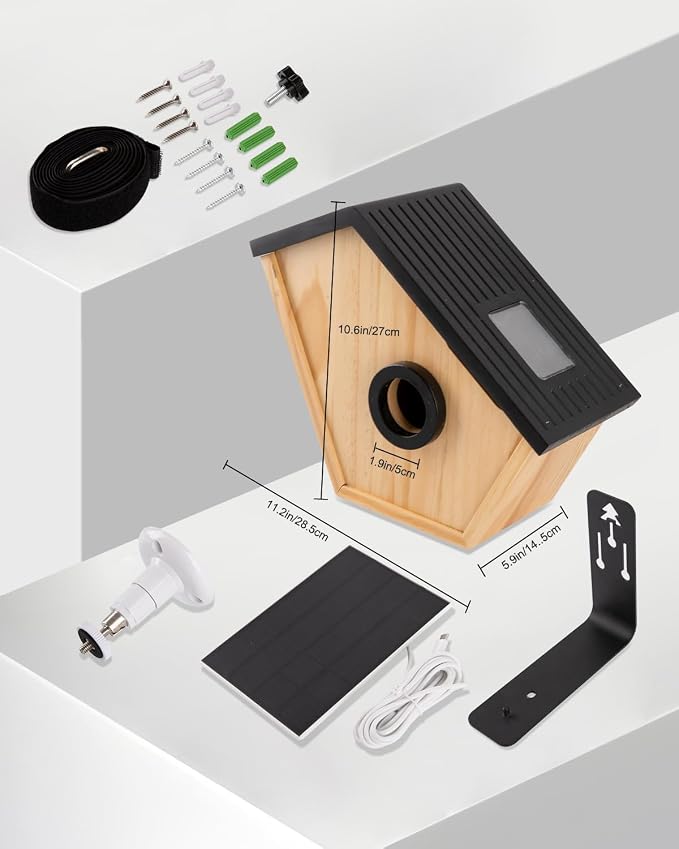 Bird House with Camera, Wireless Birdhouse for Outside with 2K HD Camera, 2.4G WiFi, App Notify, Solar Powered, Night Vision, AI Identify, Ideal Bird Nesting for Blue Bird and Cardinal