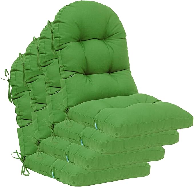 QILLOWAY Outdoor High Back Chair Cushion for Adirondack, All Weather Rocking Chair Cushions Thick Padded Replacement for Patio Furniture Set of 4,Green