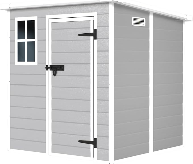 YOPTO 6x6 FT Storage Shed Garden House with Lockable Doors and Vents Waterproof Resin Outdoor Tool Cabinet W/Floor & Window,for Bicycles,Lawnmowers,Lawn,All Weather Use,Gray