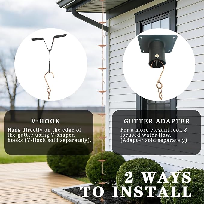 8.5FT Rain Chains with 10 Umbrella Rain Chain Cups, Rain Catcher for Gutters, Decorative Copper Rainwater Diverter Rain Chimes for Garden Decor, Replacement for Outside Gutter Downspouts in Summer