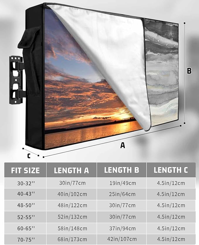 Outdoor TV Cover 70-75 Inch Weatherproof, Grey Coastal Outdoor TV Enclosure with Zipper & Roll Up Front Flap, Summer Beach Nautical Abstract Art Waterproof TV Covers for Outside Flat Screen TV
