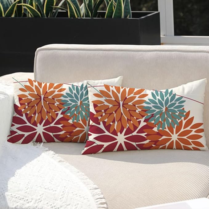 DFXSZ Outdoor Throw Pillow Covers 12x20 Inch Set of 2 Waterproof Spring Summer Geometric Elegant Burnt Orange Outdoor Pillow Covers for Patio Funiture Garden Couch 168D12