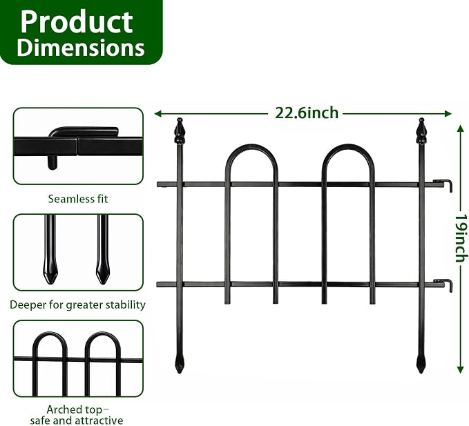 Decorative Metal Garden Fence 18"H x 22"W, 14.6FT Heavy Duty Rustproof Garden Border Fence with Arched Top, Outdoor Animal Barrier to Protect Plants & Keep Dogs Out, Flower Bed & Yard Fence, 8 Panels